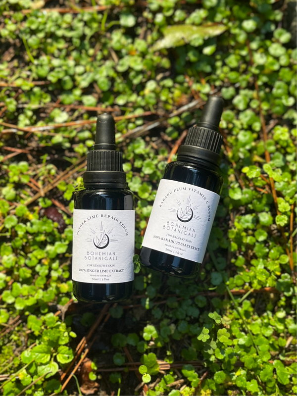 Harness the power of nature with our gentle, plant-based serum duo.
Finger Lime Repair Serum & Kakadu Plum Vitamin C serum. Both are plant based and toxin free. Perfect for sensitive skin
