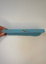Walborg Antique Vintage Turquoise Bead & Silk Clutch with Original Mirror