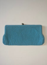 Walborg Antique Vintage Turquoise Bead & Silk Clutch with Original Mirror