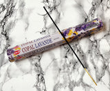 Sacred Incense Sticks // Copal Lavender  Magical Properties:  Clears energy blocks, creates balance and enhances intuition, while strengthening the mind and calming the nervous system.  Copal was traditionally used by the Mayans, Aztecs and other indigenous peoples around the world as an offering to the gods and deities, an energy cleanser (clearing the body of diseases), and also to keep mosquitos away.  20 sticks per pack 