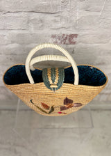 Beautiful Vintage Mexican Woven Basket  H: (inc. handle) 48cm x L: 40cm x D: 22cm  Excellent Condition